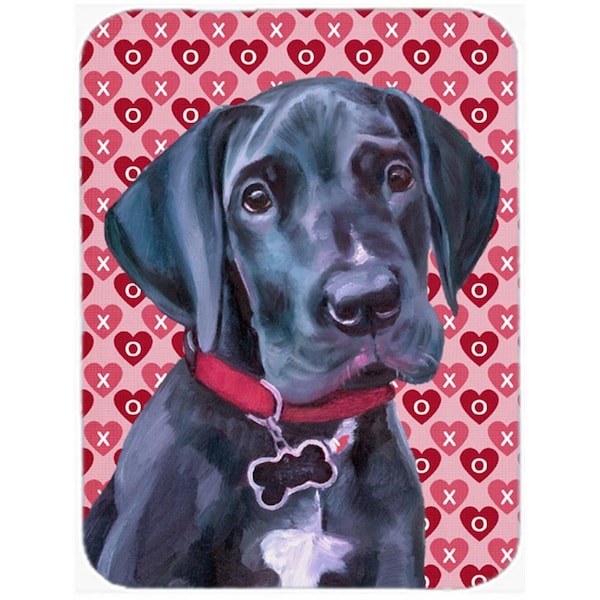 Carolines Treasures Black Great Dane Puppy Hearts Love And Valentines Day Glass Cutting Board- Large - LH9565LCB