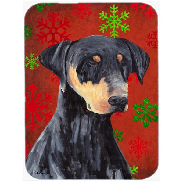 Carolines Treasures Doberman Red And Green Snowflakes Holiday Christmas Glass Cutting Board - Large - SC9417LCB