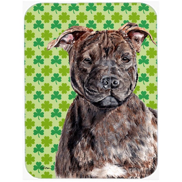 Carolines Treasures Staffordshire Bull Terrier Staffie Large Size Lucky Shamrock St. Patricks Day Glass Cutting Board - SC9729LCB