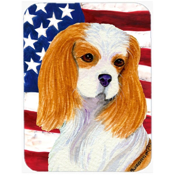 Carolines Treasures 15 x 12 in. USA American Flag with Cavalier Spaniel Glass Cutting Board - Large - SS4012LCB