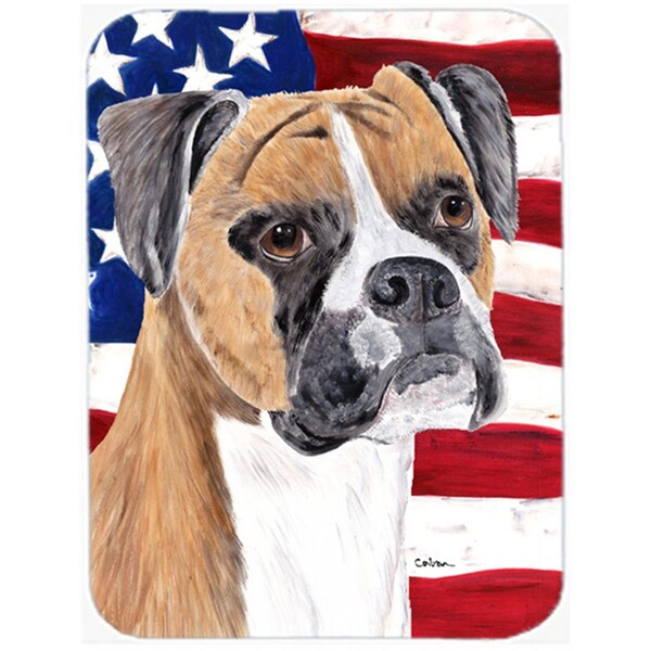 Carolines Treasures USA American Flag with Boxer Glass Cutting Board - Large- 15 H x 12 L in. - SC9113LCB