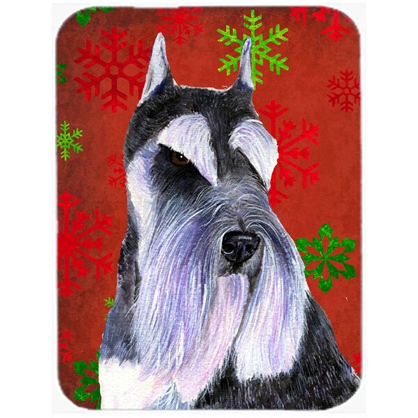 Carolines Treasures Schnauzer Red and Green Snowflakes Holiday Christmas- Glass Cutting Board - Large - SS4684LCB