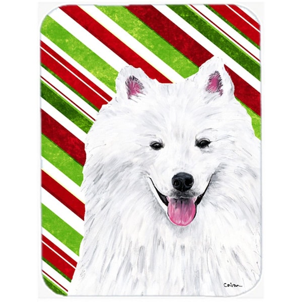 Carolines Treasures 15 x 12 in. American Eskimo Candy Cane Holiday Christmas Glass Cutting Board - Large - SC9339LCB