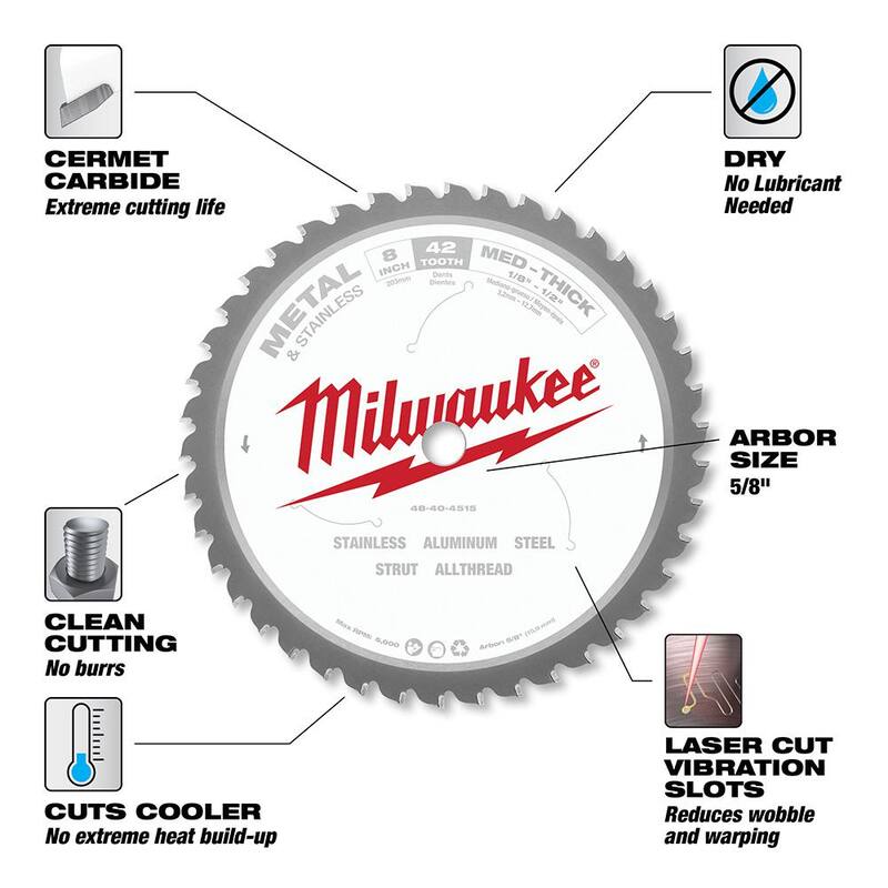 Milwaukee 8 pulgadas x 42 dientes de carburo Hoja de sierra circular para corte de metal y acero inoxidable (paquete de 2) - 48-40-4515-48-40-4515