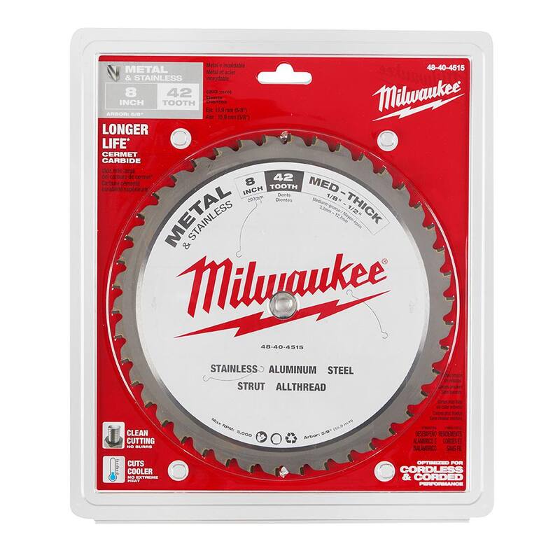 Milwaukee 8 pulgadas x 42 dientes de carburo Hoja de sierra circular para corte de metal y acero inoxidable (paquete de 2) - 48-40-4515-48-40-4515