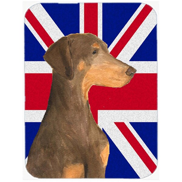 Carolines Treasures Doberman Natural Ears With English Union Jack British Flag Glass Cutting Board - Large - SS4921LCB