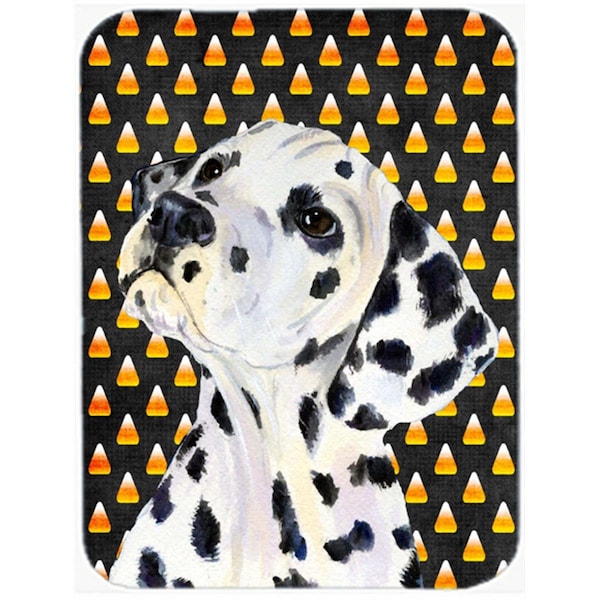 Carolines Treasures 15 x 12 in. Dalmatian Candy Corn Halloween Portrait Glass Cutting Board - Large - SS4286LCB