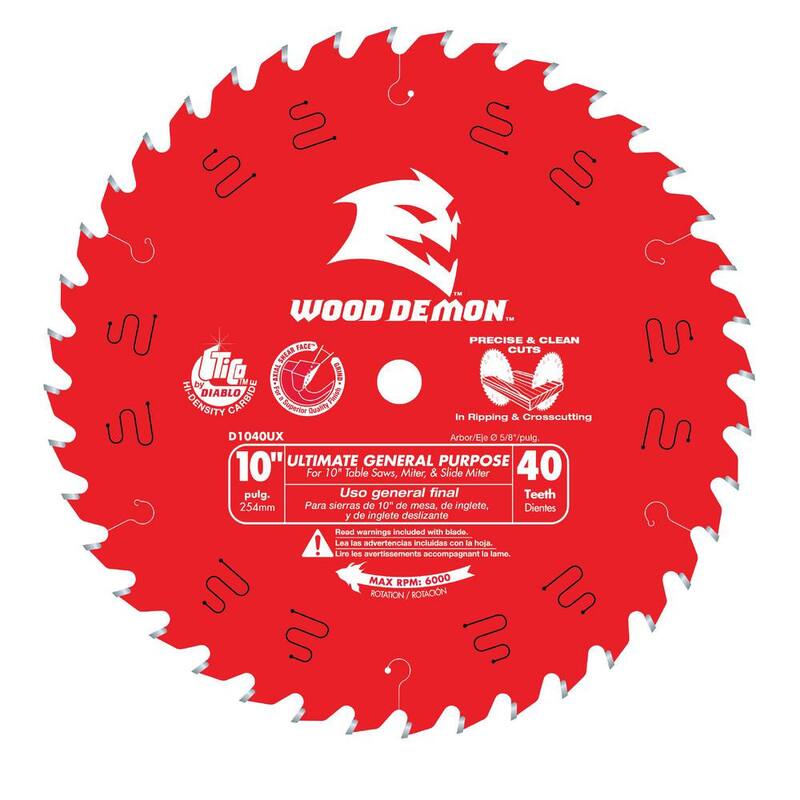 DIABLO 10 pulgadas x 40 dientes Wood Demon Hoja de sierra circular General para uso general Ultimate - D1040UX