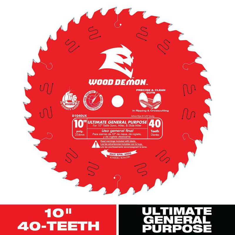 DIABLO 10 pulgadas x 40 dientes Wood Demon Hoja de sierra circular General para uso general Ultimate - D1040UX