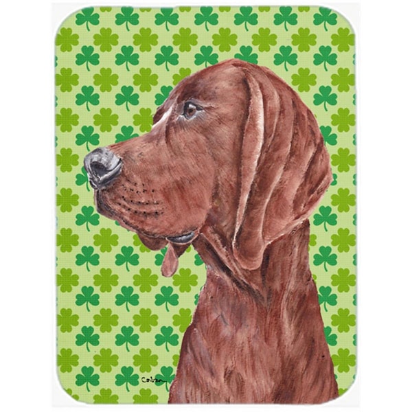 Carolines Treasures Redbone Coonhound Large Size Lucky Shamrock St. Patricks Day Glass Cutting Board - SC9731LCB
