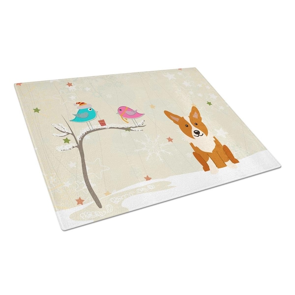 Carolines Treasures Christmas Presents Between Friends Corgi Glass Cutting Board, Large - BB2572LCB