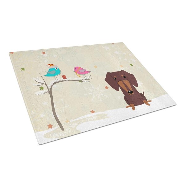 Carolines Treasures Christmas Presents Between Friends Dachshund Chocolate Glass Cutting Board, Large - BB2603LCB