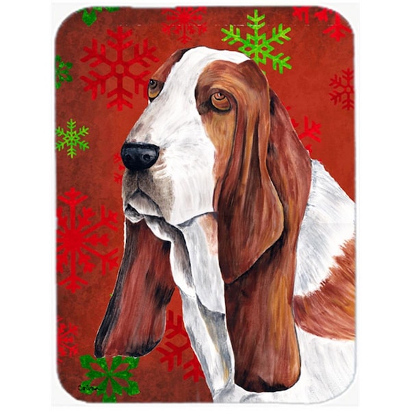 Carolines Treasures Basset Hound Red And Green Snowflakes Christmas Glass Cutting Board - Large - SC9412LCB