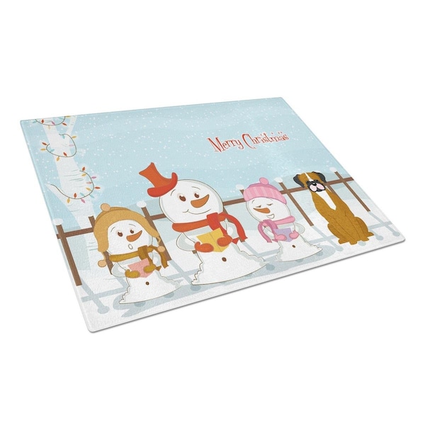 Carolines Treasures Merry Christmas Carolers Flashy Fawn Boxer Glass Cutting Board, Large - BB2447LCB