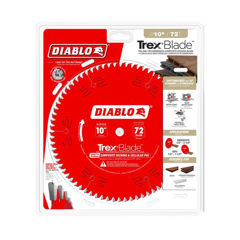 DIABLO Hoja para sierra circular TrexBlade de 10 pulgadas x 72 dientes para compuestos y plásticos - D1072CD