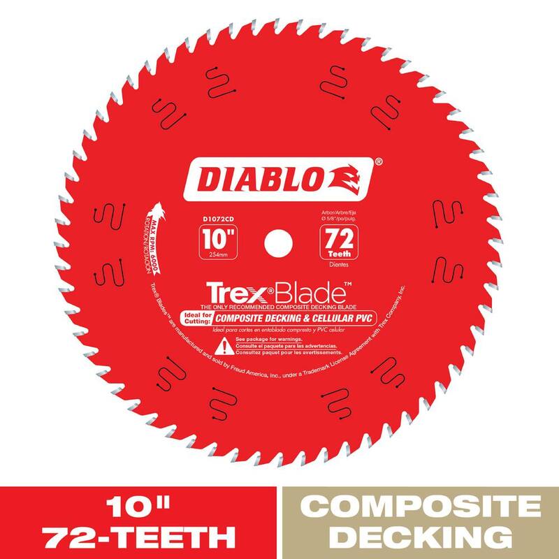 DIABLO Hoja para sierra circular TrexBlade de 10 pulgadas x 72 dientes para compuestos y plásticos - D1072CD