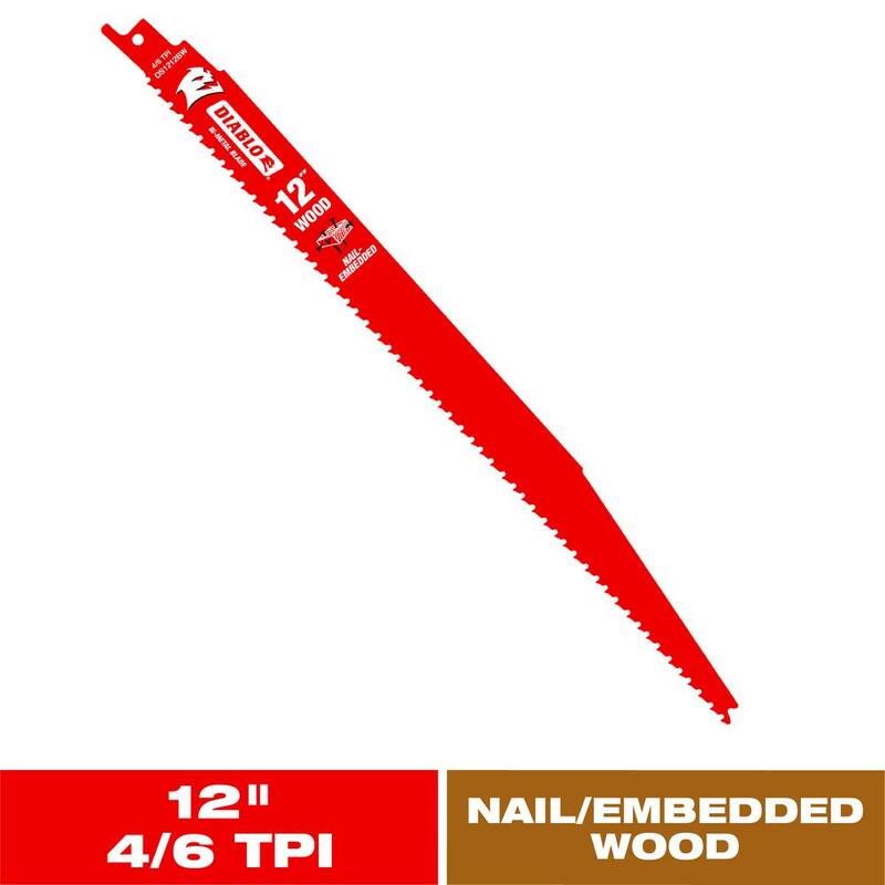 DIABLO 12 pulgadas 4/6 TPI Hoja de sierra reciproca bimetálica para madera con clavos incrustados - DS1212BW
