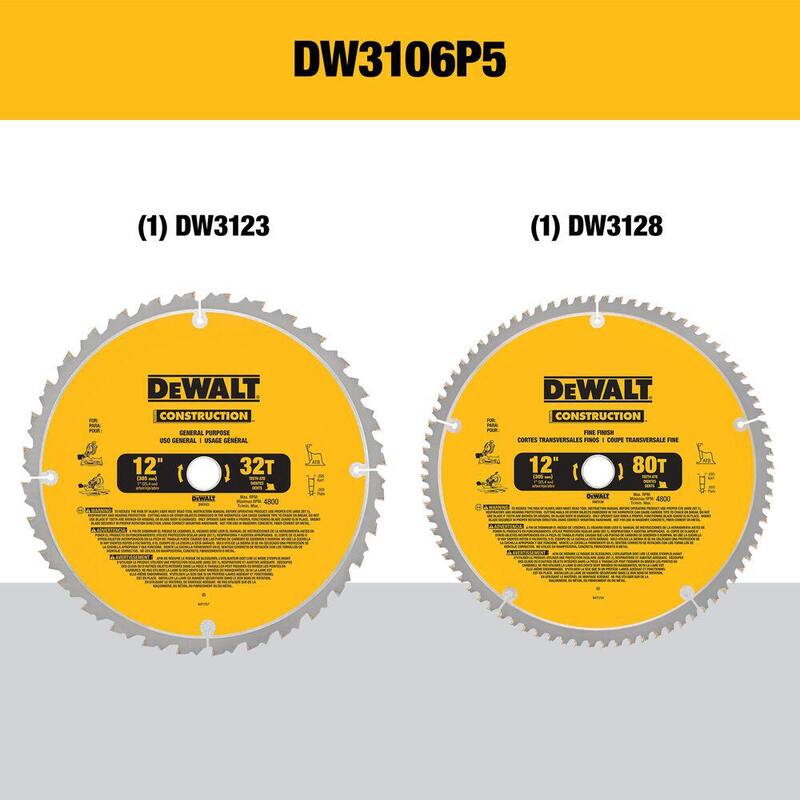 Sierra ingletadora DEWALT de 12 pulgadas, con 32 dientes y 80 dientes (paquete de 2) - DW3128P5