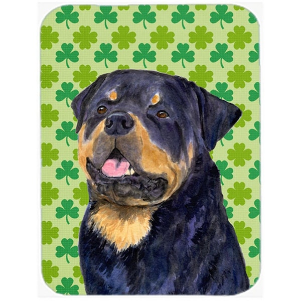 Carolines Treasures 12 x 15 in. Rottweiler St. Patricks Day Shamrock Portrait Glass Cutting Board- Large - SS4455LCB