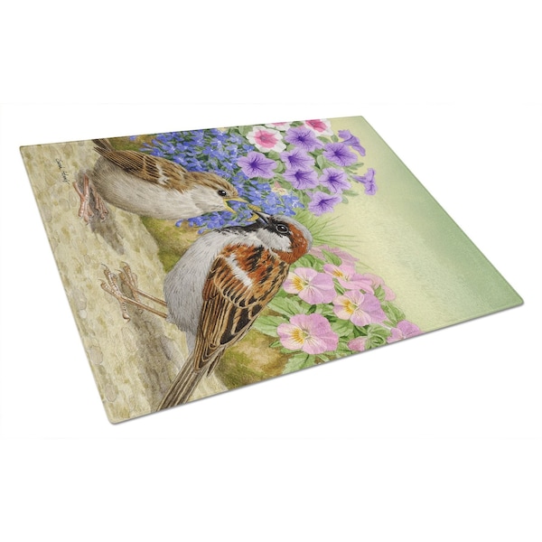 Carolines Treasures House Sparrows Glass Cutting Board- Large - ASA2112LCB