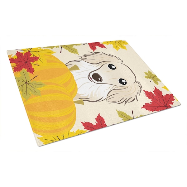 Carolines Treasures Longhair Creme Dachshund Thanksgiving Glass Cutting Board- Large - BB2018LCB