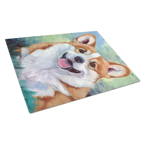 Carolines Treasures Pembroke Corgi Happy Face Glass Cutting Board Large - 7366LCB