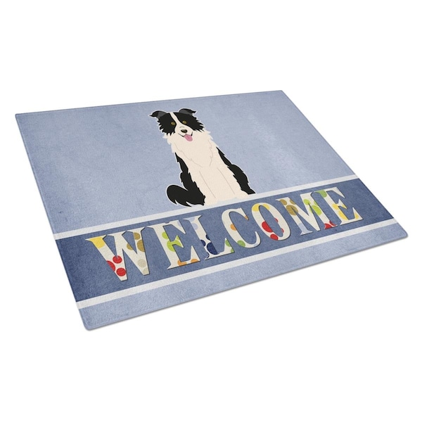 Carolines Treasures Border Collie Black & White Welcome Glass Cutting Board Large - BB5699LCB
