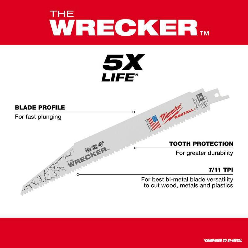 Cuchillas de sierra reciproca WRECKER de demolición Multi-Material de 6 pulgadas y 7/11 TPI de Milwaukee (paquete de 5) - 48-00-5701