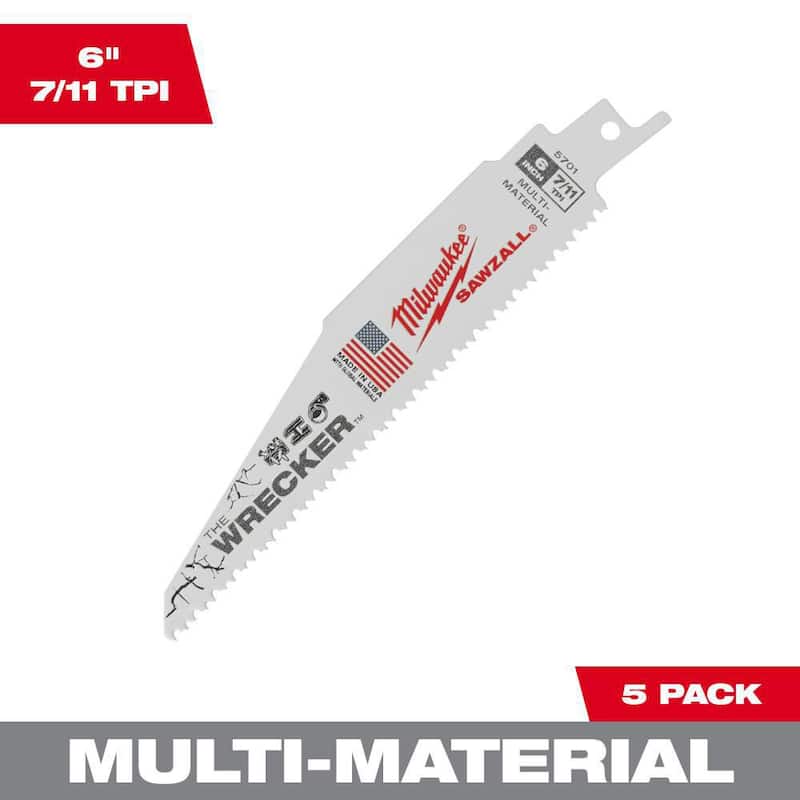 Cuchillas de sierra reciproca WRECKER de demolición Multi-Material de 6 pulgadas y 7/11 TPI de Milwaukee (paquete de 5) - 48-00-5701