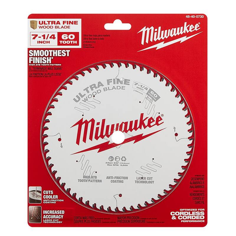 Hoja de sierra circular de carburo con acabado ultra fino de 7-1/4 pulgadas x 60 dientes - 48-40-0730 de Milwaukee