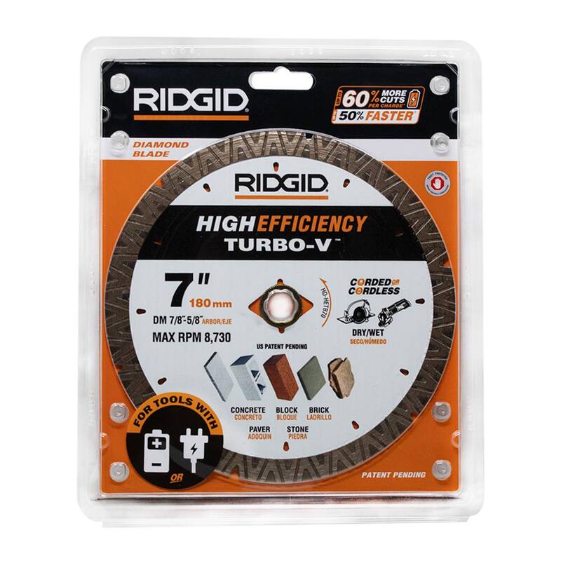 Disco de diamante de borde turbo RIDGID TURBO-V de 7 pulgadas para corte de alta eficiencia en albañilería - HD-HETB70