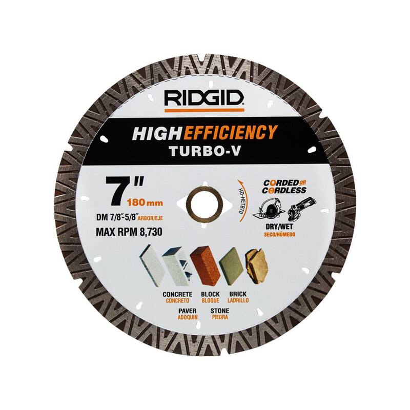 Disco de diamante de borde turbo RIDGID TURBO-V de 7 pulgadas para corte de alta eficiencia en albañilería - HD-HETB70