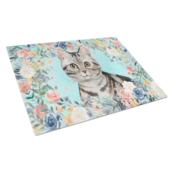 Carolines Treasures American Shorthair Spring Flowers Glass Cutting Board Large - CK3388LCB