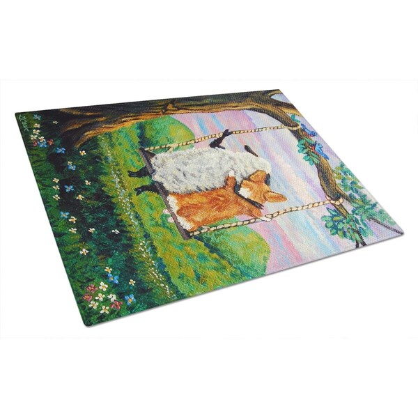 Carolines Treasures Corgi With Sheep Love Grows Glass Cutting Board Large - 7439LCB