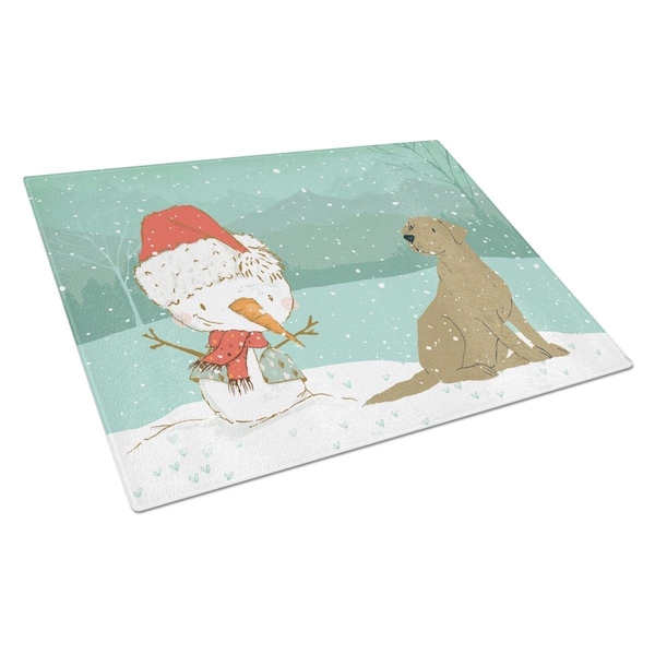 Carolines Treasures Chocolate Labrador Snowman Christmas Glass Cutting Board Large - CK2048LCB