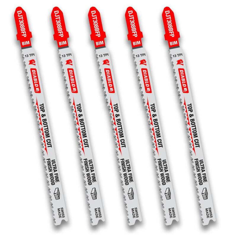 DIABLO Hoja de sierra de calar de Bi-Metal de Acabado Ultra Fino de 4-5/8 pulgadas x 13 TPI (paquete de 5) - DJT308BFP5