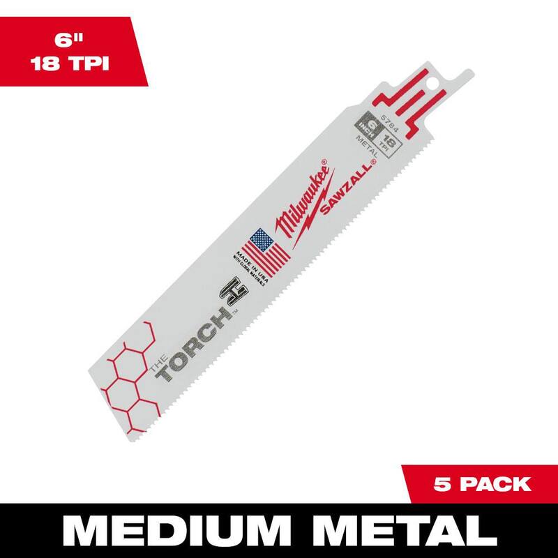 Hoja de sierra alternante Milwaukee 6 pulgadas, 18 TPI TORCH para corte medio de metal (paquete de 5) - 48-00-5784S