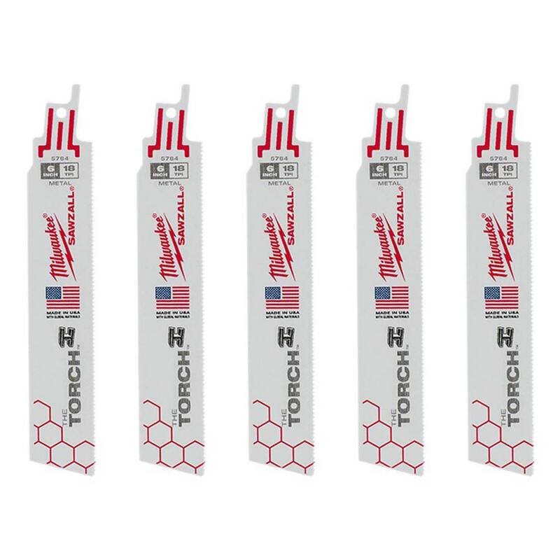 Hoja de sierra alternante Milwaukee 6 pulgadas, 18 TPI TORCH para corte medio de metal (paquete de 5) - 48-00-5784S