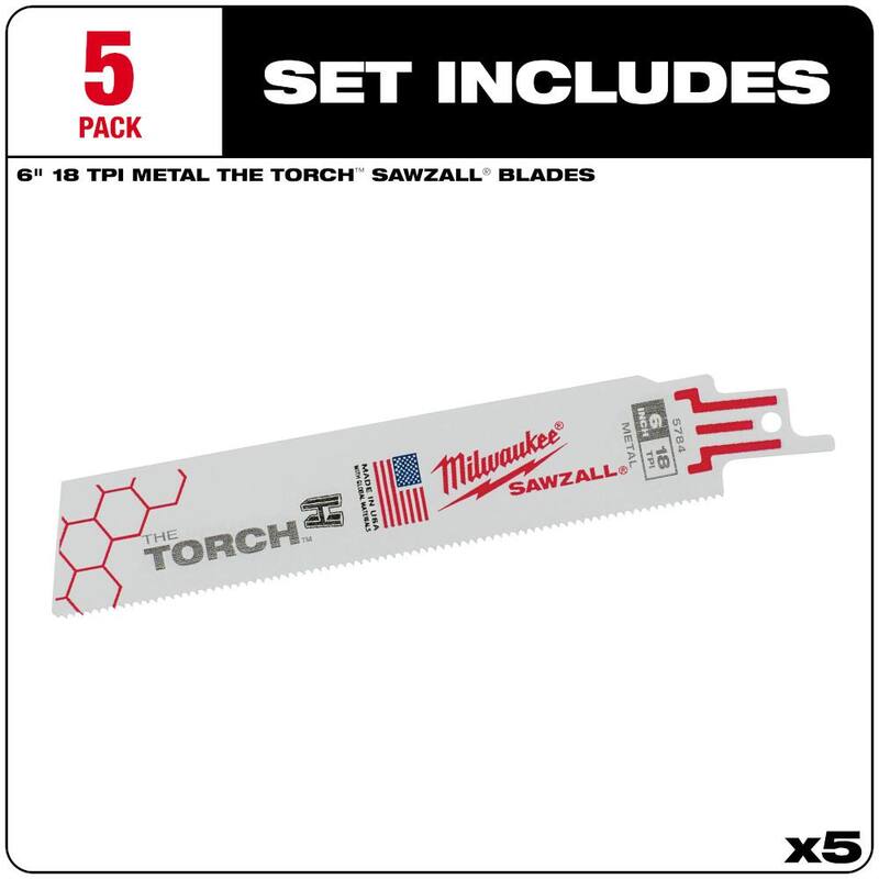 Hoja de sierra alternante Milwaukee 6 pulgadas, 18 TPI TORCH para corte medio de metal (paquete de 5) - 48-00-5784S
