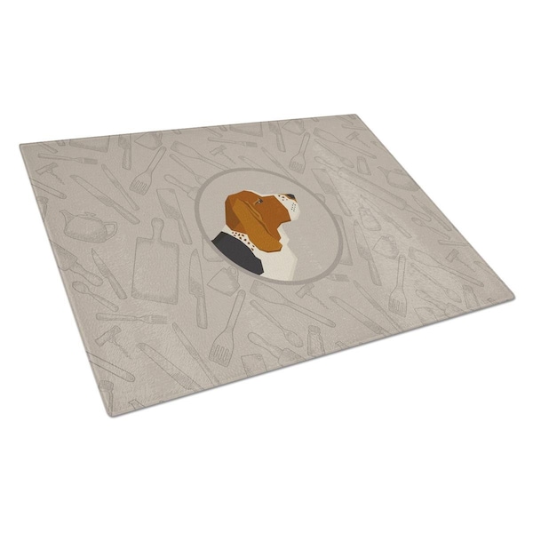 Carolines Treasures Basset Hound in the Kitchen Glass Cutting Board Large - CK2165LCB