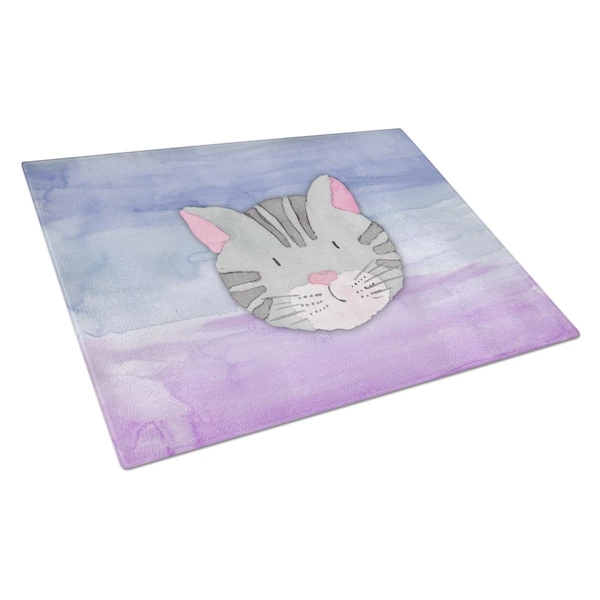 Carolines Treasures Cat Face Watercolor Glass Cutting Board Large - BB7355LCB