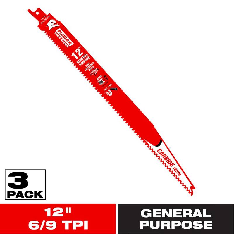 DIABLO 12 pulgadas 6/9 TPI Demo Demon Hojas de sierra recíprocas de carburo para cortes de uso general - DS1209CGP3