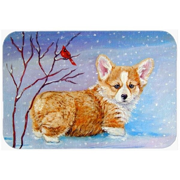 Carolines Treasures Carolines Treasures 7327LCB Corgi Pup Snow Cardinal Glass Cutting Board; Large - 7327LCB