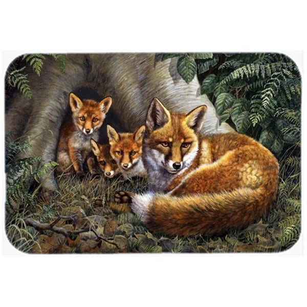 Carolines Treasures Carolines Treasures BDBA0283LCB A Family of Foxes at Home Glass Large Cutting Board - BDBA0283LCB