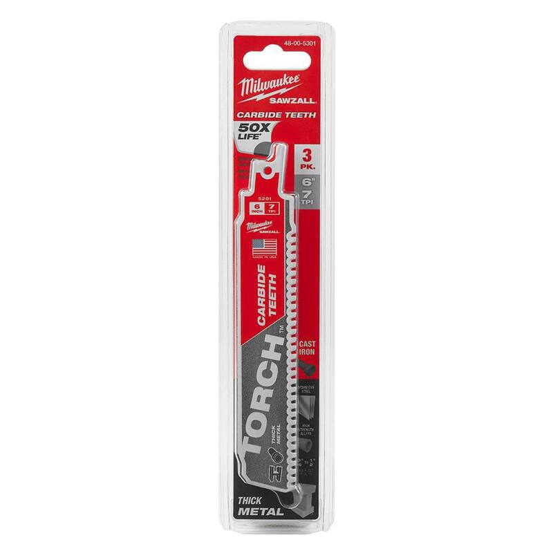 Milwaukee 6 pulgadas 8 TPI TORCH Dientes de carburo Hoja de sierra de sable SAWZALL para corte de metal grueso (paquete de 3) - 48-00-5301