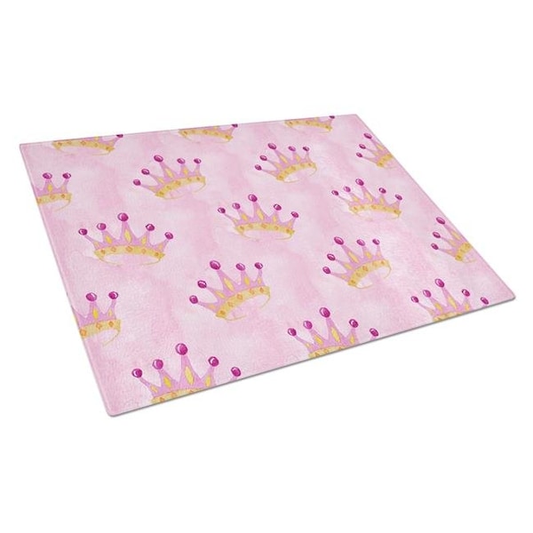 Carolines Treasures Carolines Treasures BB7546LCB Watercolor Princess Crown on Pink Glass Cutting Board; Large - BB7546LCB