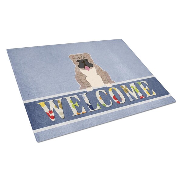 Carolines Treasures English Bulldog Grey Brindle Welcome Glass Cutting Board Large - BB5707LCB