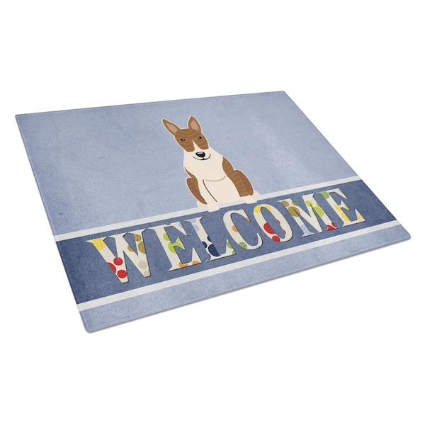 Carolines Treasures Bull Terrier Brindle Welcome Glass Cutting Board Large - BB5718LCB