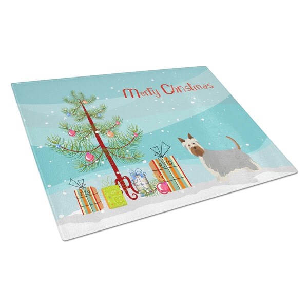 Carolines Treasures Australian Silky Terrier Christmas Tree Glass Cutting Board Large - CK3443LCB