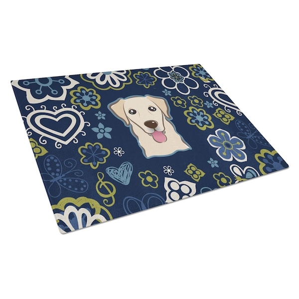 Carolines Treasures Blue Flowers Golden Retriever Glass Cutting Board Large - BB5103LCB